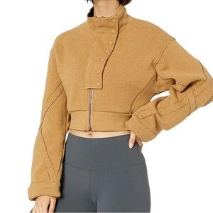 ALO Yoga Cropped Bomber Jacket in Camel/Tan